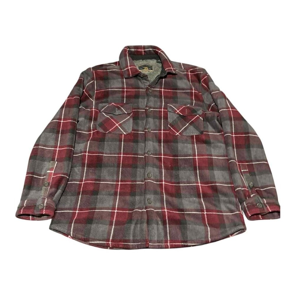 Freedom Foundry Shirt Mens Medium Red Gray Plaid Sherpa‎ Lined Flannel Jacket